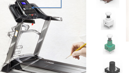 應用于：運動(dòng)器材面板，主要普通6*6，12*12輕觸開(kāi)關(guān)系列